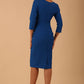 Model wearing the Seed in pencil dress design in sapphire blue front image