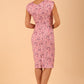 Model wearing a diva catwalk Vera Floral Dress sleeveless in jacquard  fabric pencil dress in pink lavender colour back