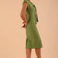 Model wearing Seed Lucca Tie Detail Sleeveless Pencil Dress in citrus green colour