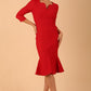 model wearing a diva catwalk Seed Brecon Fishtail Sleeved Dress in salsa red colour
