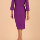 Model wearing diva catwalk Seed Orla Asymmetric Pencil Dress in Amethyst Purple back