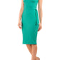 Model wearing diva catwalk Malvern Sleeveless  Pencil Wiggle Dress with tie detail at waist and shoulders in Emerald Green colour side front
