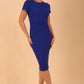 model wearing a diva catwalk Stepford Pencil Dress short sleeves round neckline knee length in cobalt blue colour front