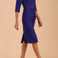 Model wearing diva catwalk Seed Royale Rounded Neckline Pencil Dress in Palace Blue side