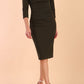 model is wearing diva catwalk polly sleeved pencil dress with low rounded neckline at the back in Buckingham Green front