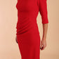 Model wearing diva catwalk Marcel Folded Collar Pencil Dress in Scarlet Red side