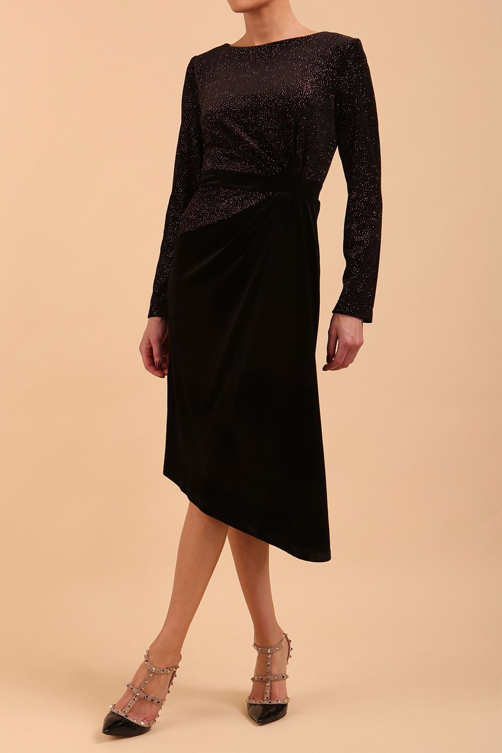 Eisinor Asymmetric Glitter Velvet Dress