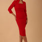 model is wearing diva catwalk plaza sheath dress with high neck Trapezium neckline cutout and three quarter sleeve pretty dress in Scarlet Red colour