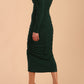 Model wearing diva catwalk Kiki Silky Stretch Ruched Midaxi Dress in Forest Green back
