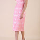 Model wearing diva catwalk Meryl Off Shoulder Floral Jacquard Dress in French Rose side