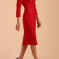 Model wearing diva catwalk Cyrus 3/4 Sleeve Pencil skirt Dress in Salsa Red side