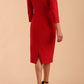 Model wearing diva catwalk Cyrus 3/4 Sleeve Pencil skirt Dress in Salsa Red back