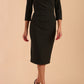 Model wearing DIVA Catwalk Peppard 3/4 Sleeve Pencil Dress in Cameo fabric knee length in black colour front image 