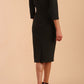 Model wearing DIVA Catwalk Peppard 3/4 Sleeve Pencil Dress in Cameo fabric knee length in black colour back side image 