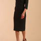 Model wearing DIVA Catwalk Peppard 3/4 Sleeve Pencil Dress in Cameo fabric knee length in black colour front side image 