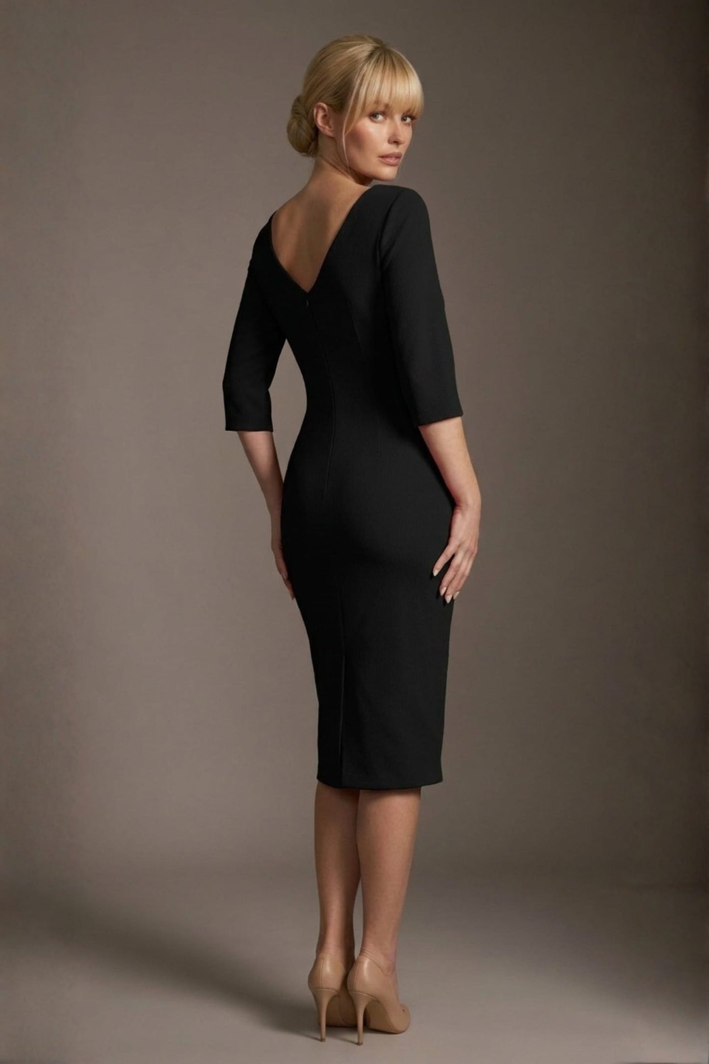 Lorelai Pleated 3/4 Sleeve Pencil Dress