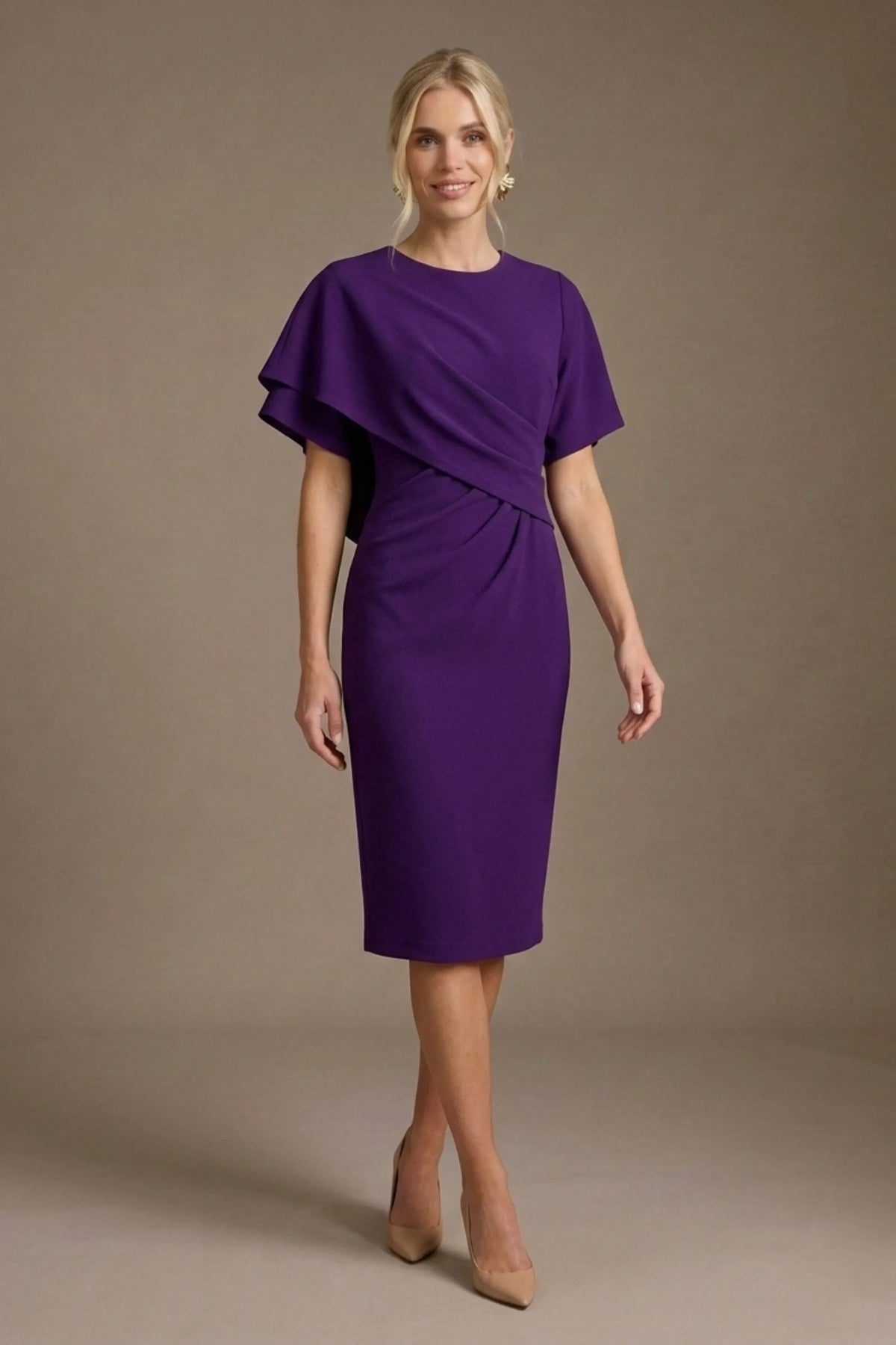 Cypress Asymmetric Cape Detail Pencil Dress