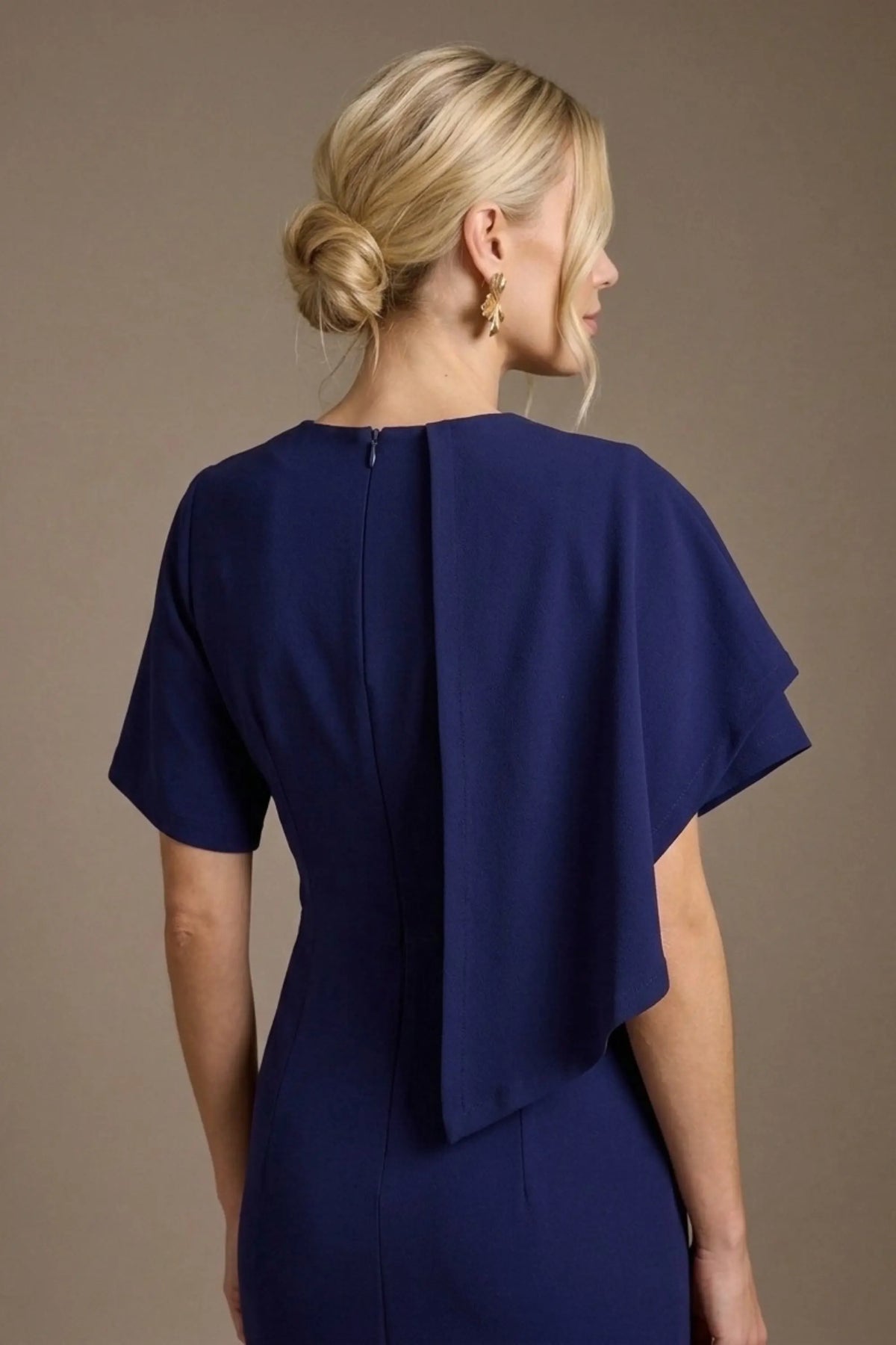 Cypress Asymmetric Cape Detail Pencil Dress