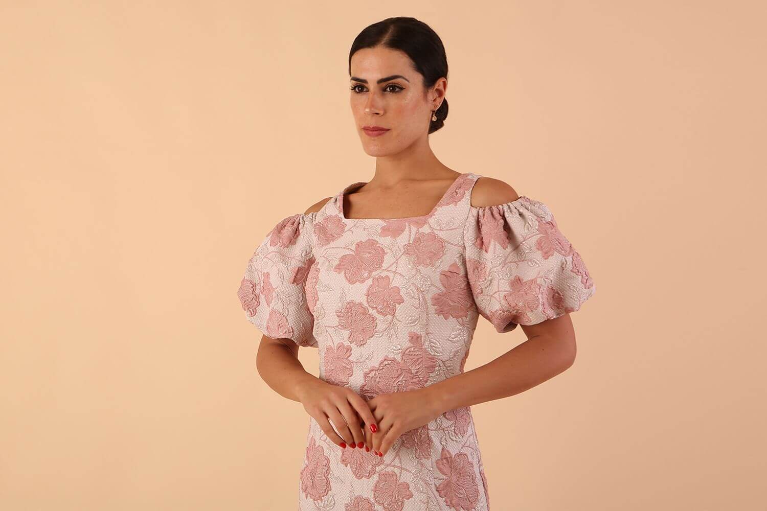 Margot Rose Jacquard Puff Sleeve Dress
