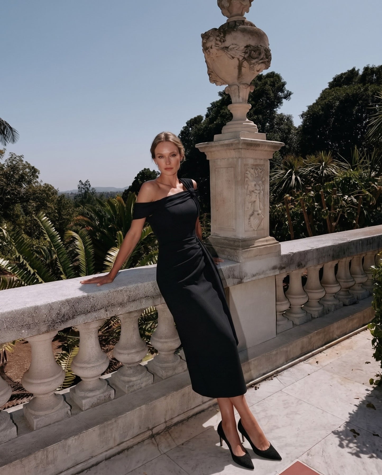 Olina Sculptural Off-The-Shoulder Drape Dress