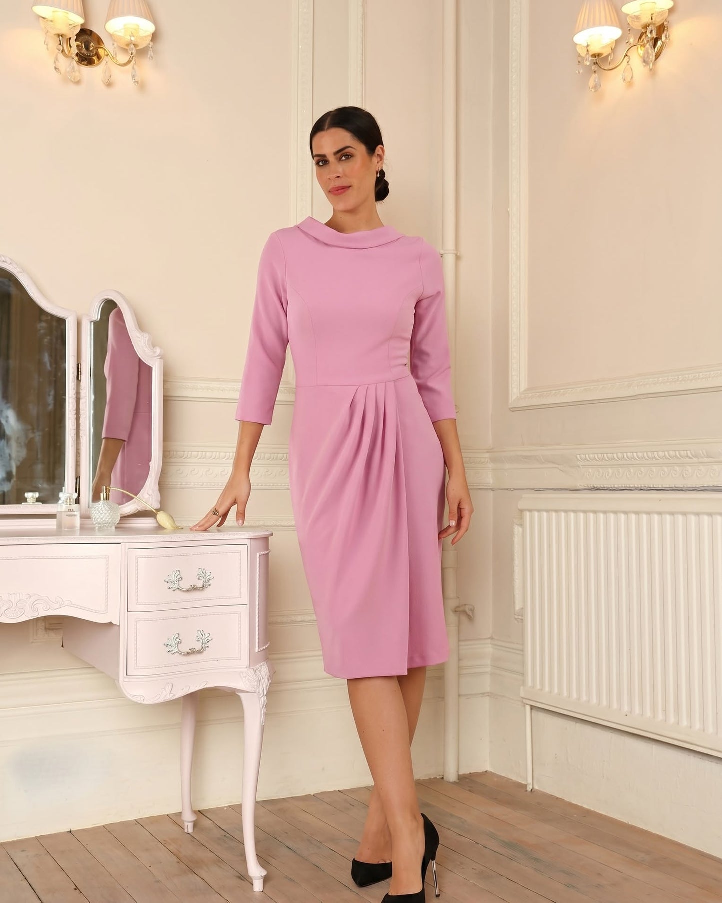 Hazel Rounded Collar Detail Pencil Dress