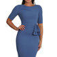 Model wearing the Diva Lynette dress in pencil dress design in dutch blue front image