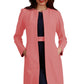 model wearing diva catwalk peach coat with long sleeves and a belt front