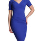 Model wearing the Diva Opal dress in pencil dress design in riviera blue front image