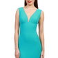 Model wearing the Diva Athens Short dress sleeveless with plunging neckline, semi square open back in celeste blue front image