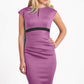 blonde model is wearing dive catwalk nadia sleeveless contrast band pencil-skirt dress with rounded neckline with a slit in the middle in orchid pink front