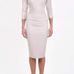 model is wearing diva catwalk seed fitzrovia sleeved pencil dress in sandy cream front