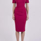 Model wearing the Diva Opal dress in pencil dress design in dazzle pink front image