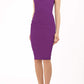 Model wearing the Diva Carla Pencil dress in ribbed super stretch fabric in violet purple front image