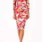 model wearing Symphony Marcella Red Summer Floral Sleeved Pencil dress in print front