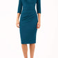 model is wearing diva catwalk eliza sleeved pencil dress with collared v-neck in glorious teal front