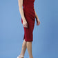 model is wearing diva catwalk carla pencil sleeveless dress in merlot red front