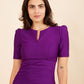 model is wearing diva catwalk seed fitzrovia short sleeve imperial purple dress front