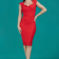 model is wearing diva catwalk vivian sleeveless pencil skirt dress with overlapped bustarea and lowered neckline in red colour front