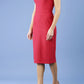 model is wearing diva catwalk seed cadiz pencil sleeveless dress in crimson pink side