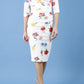 Model wearing the Diva Cynthia Floral Print dress with pleating across the front in buttercup print front