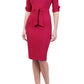 Model wearing the Diva Tryst dress in pencil dress design in ruby red front image