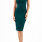 Model wearing the Diva Cloud Luxury Moss Crepe dress with cold shoulder design in forest green front image