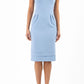 Model wearing the Diva Branwell Pencil dress with tie on shoulders in powder blue front image