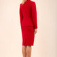 Blonde model wearing Diva Catwalk Fulica Long Sleeve One Button Oversized Collar Jacket in Red back