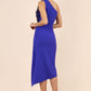 Model wearing the Diva Winslow dress in asymmetric design, one shoulder in spectrum indigo colour back