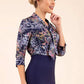 Model wearing the Diva floral top in navy blue front image