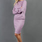 model is wearing diva catwalk elvira pencil pink skirt in soft cashmere fabric front paired with long sleeve top