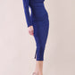 Model wearing diva catwalk Long Sleeved Lydia Midi pencil dress in Navy Blue