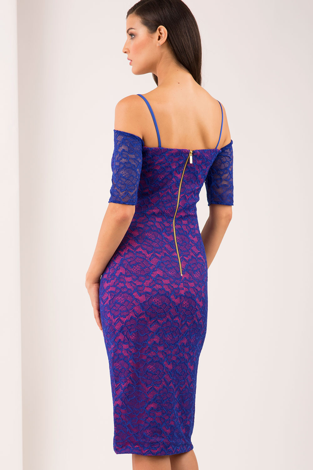 HYBRID ISLA CREPE BARDOT LACE DRESS
