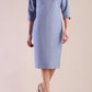 Model wearing diva catwalk Fulham 3/4 Sleeved pencil skirt dress with round neck in Steel Blue